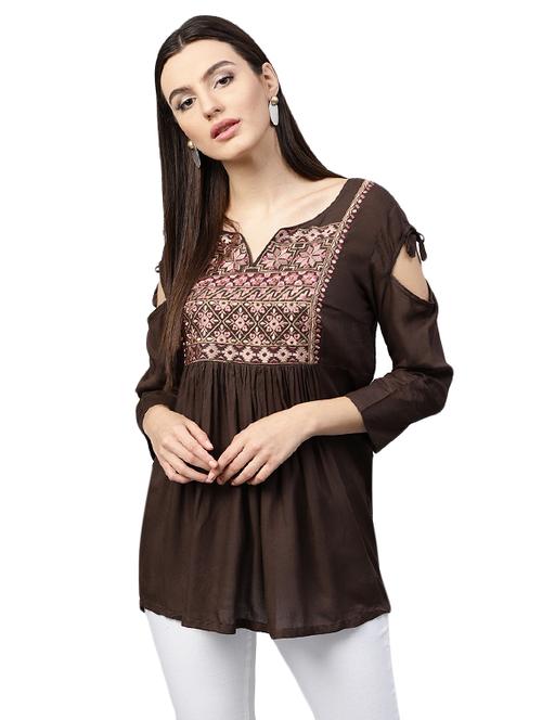 cold shoulder embroidered tunic - 15559896 - Very Small Image - 1
