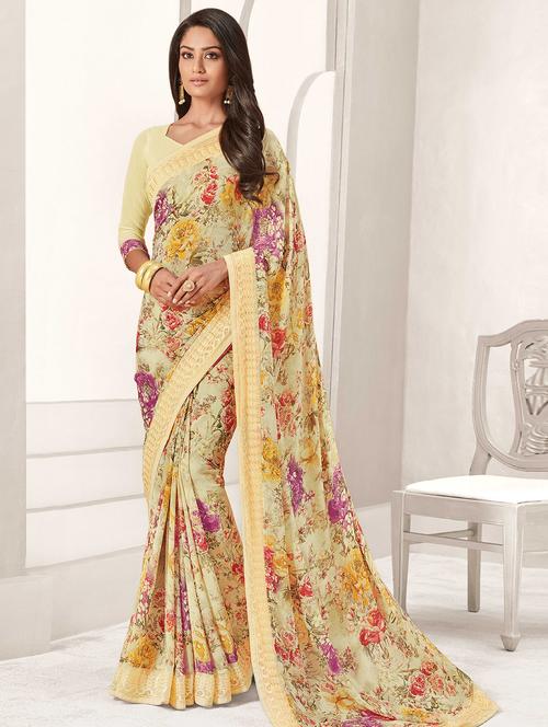 floral printed saree with blouse - 15559919 - Very Small Image - 1