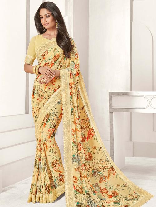 floral printed saree with blouse - 15559923 - Very Small Image - 1