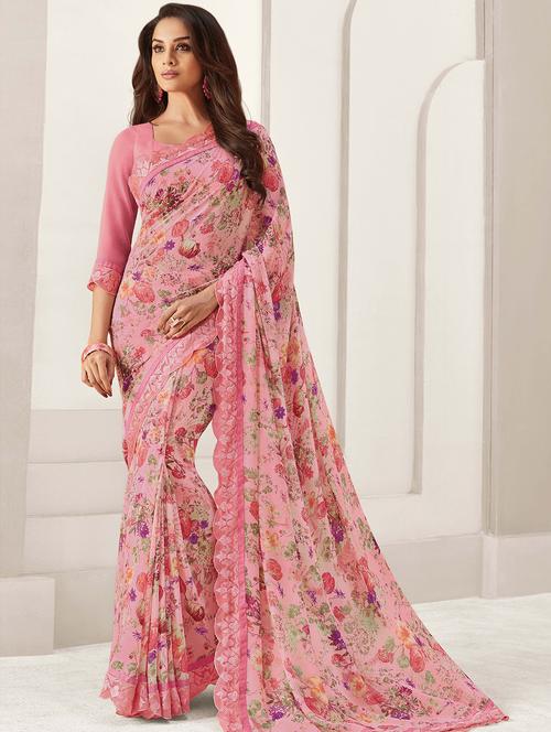 ditsy floral printed saree with blouse - 15559925 - Very Small Image - 1