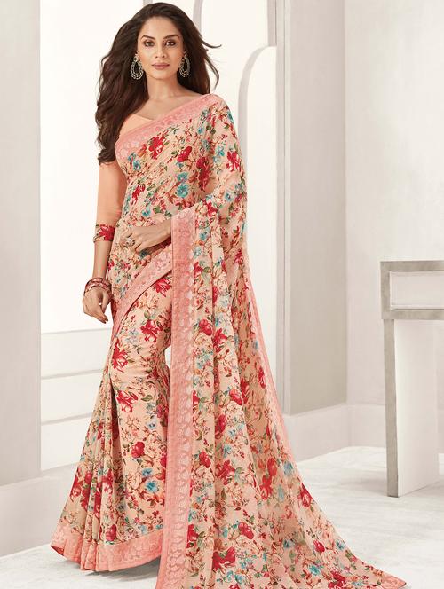 ditsy floral printed saree with blouse - 15559926 - Very Small Image - 1