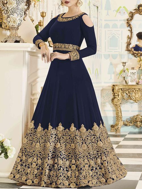 embroidered cold shoulder anarkali suit - 15560053 - Very Small Image - 1