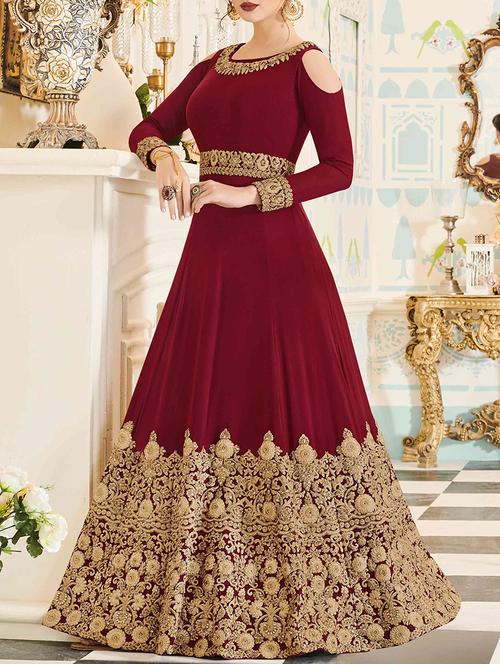 embroidered cold shoulder anarkali suit - 15560054 - Very Small Image - 1