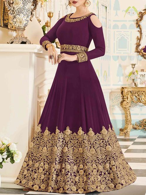 embroidered cold shoulder anarkali suit - 15560055 - Very Small Image - 1