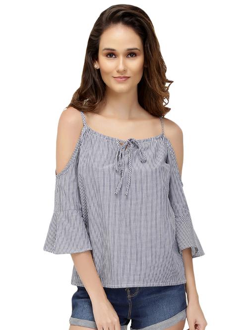 knot detail neck striped top - 15560057 - Very Small Image - 1