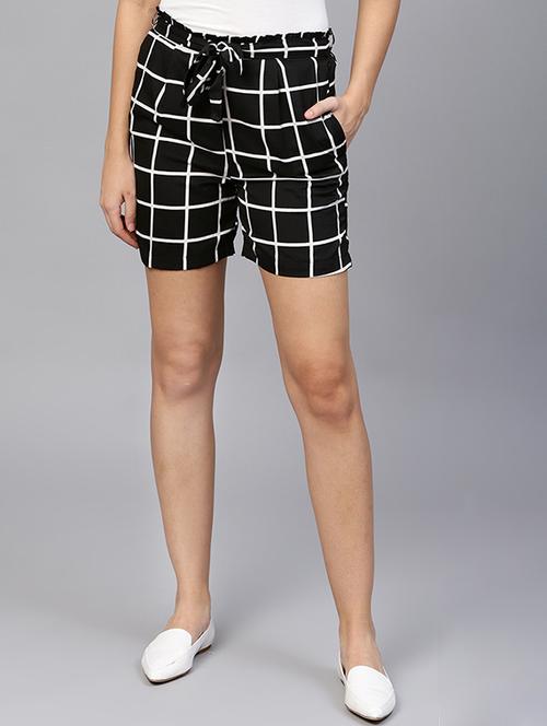 drawstring waist grid pattern shorts - 15560083 - Very Small Image - 1