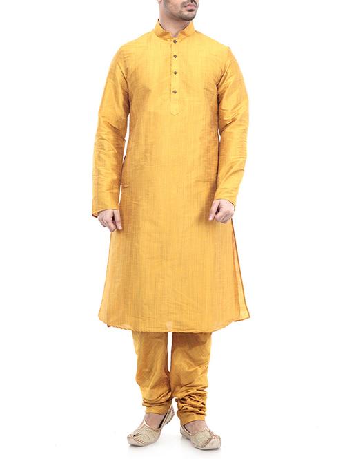 yellow silk blend kurta pyjama set - 15560089 - Very Small Image - 1