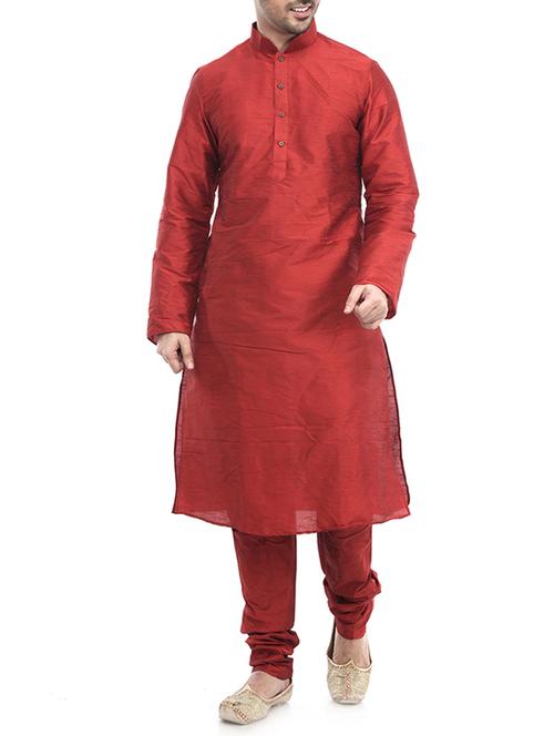 red silk blend kurta pyjama set - 15560097 - Very Small Image - 1