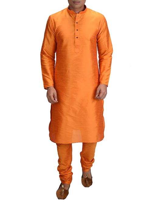 orange silk blend long kurta pyjama set - 15560105 - Very Small Image - 1
