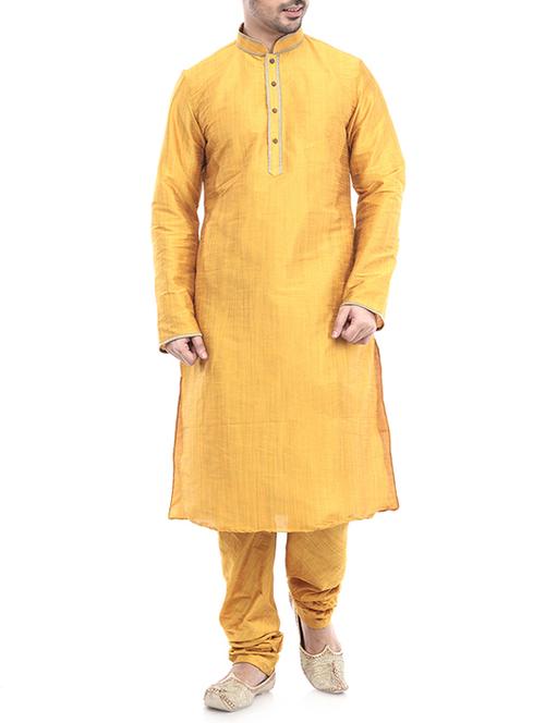 yellow silk blend kurta pyjama set - 15560110 - Very Small Image - 1