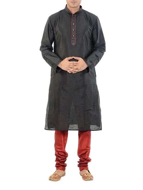 black silk blend kurta pyjama set - 15560111 - Very Small Image - 1