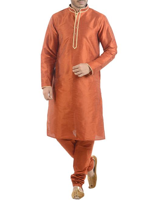 orange silk blend kurta pyjama set - 15560113 - Very Small Image - 1