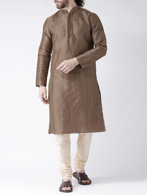 brown silk blend kurta pyjama set - 15560126 - Very Small Image - 1
