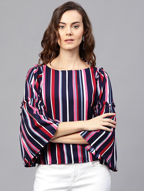 frilled detail striped top - 15560172 - Very Small Image - 1