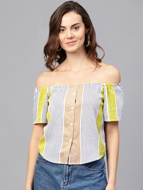 off shoulder button up top - 15560176 - Very Small Image - 1