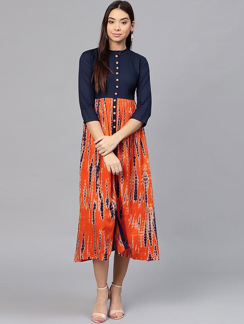 contrast printed button detail dress - 15560196 - Very Small Image - 1