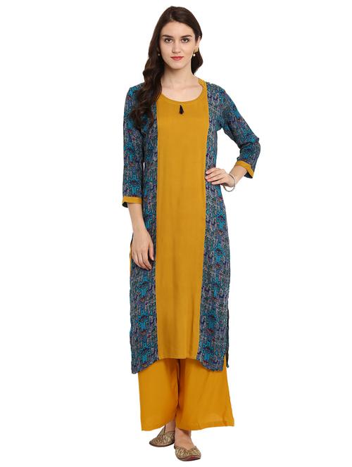 color block kurta with palazzo set - 15560532 - Very Small Image - 1