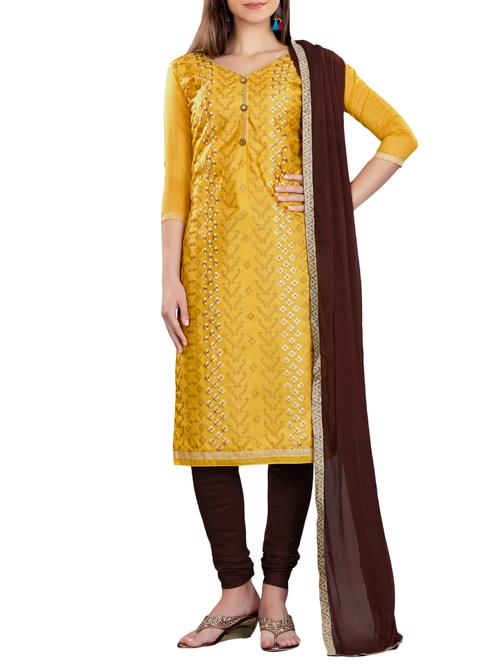 embroidered unstitched churidaar suit - 15560745 - Very Small Image - 1