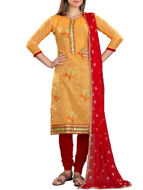 embroidered unstitched churidaar suit - 15560752 - Very Small Image - 1