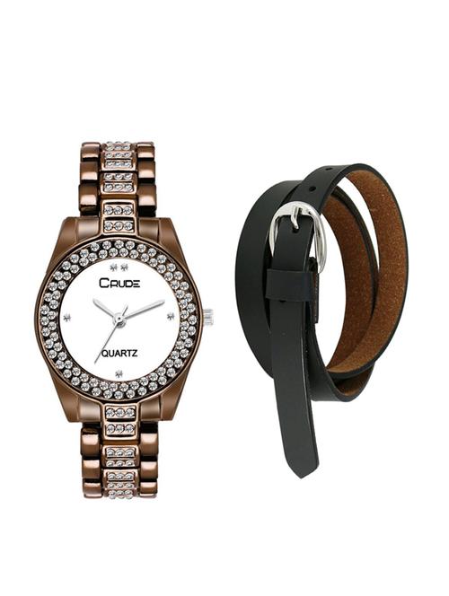 crude rg2539 round dial analog watch with leather strap - 15561153 - Very Small Image - 1