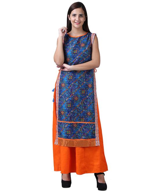 printed layered kurta with tassles - 15561545 - Very Small Image - 1