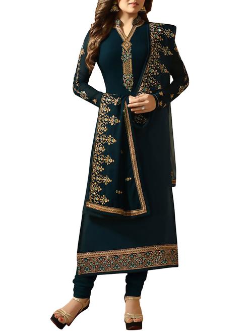 embroidered unstitched churidaar suit - 15563246 - Very Small Image - 1