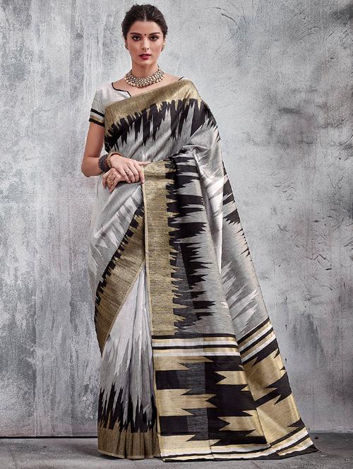 contrast shades geometrical woven saree with blouse - 15564127 - Very Small Image - 1