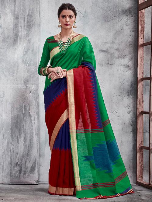 colour block zari woven saree with blouse - 15564135 - Very Small Image - 1