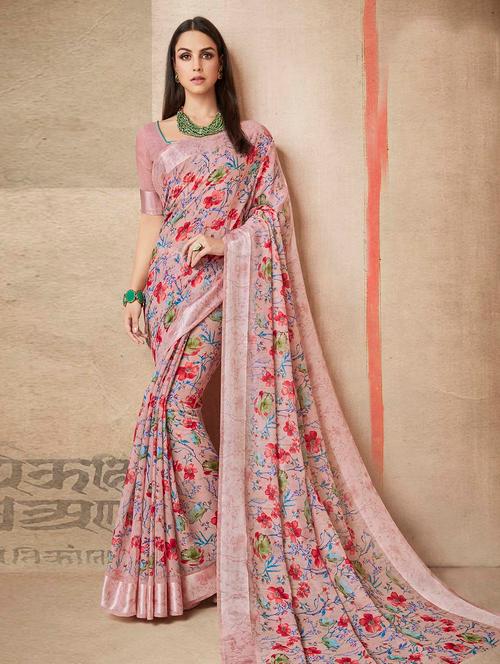 ditsy floral printed linen saree with blouse - 15564997 - Very Small Image - 1