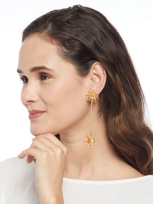 orange gold tone drop earrings - 15565834 - Very Small Image - 1
