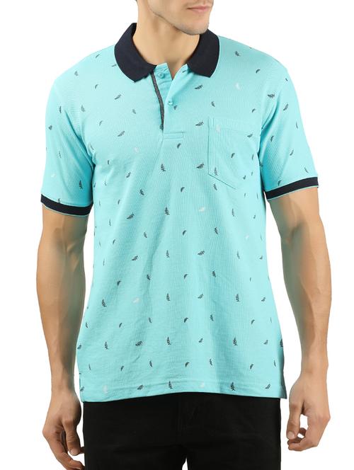 aqua blue cotton all over print t-shirt - 15566358 - Very Small Image - 1