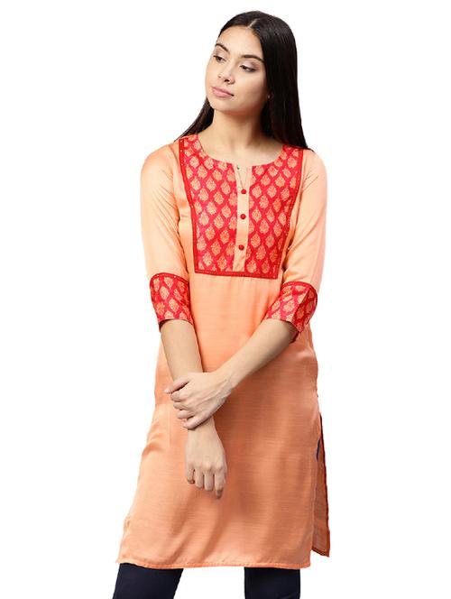 printed yoke straight kurta - 15567861 - Very Small Image - 1