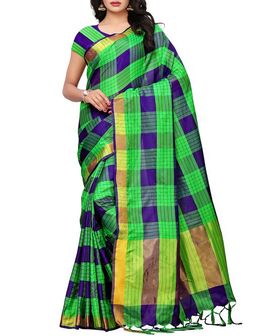 checkered woven saree with blouse - 15567897 - Very Small Image - 1