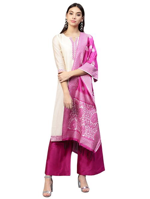chanderi self-design stitched palazzo suit - 15568060 - Very Small Image - 1