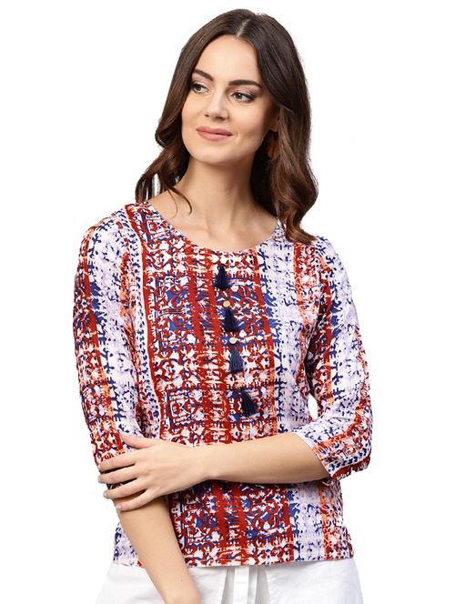 tassel detail abstract print top - 15568105 - Very Small Image - 1