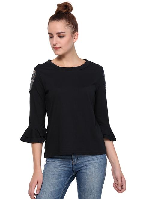mesh paneled bell sleeved top - 15568208 - Very Small Image - 1