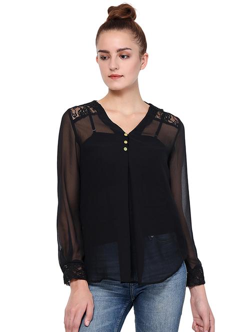 lace paneled button detailed top - 15568209 - Very Small Image - 1