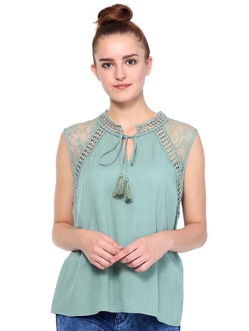tie knot neck lace detailed top - 15568211 - Very Small Image - 1