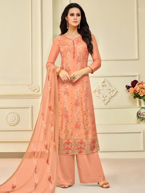 floral embroidered unstitched palazzo suit - 15569286 - Very Small Image - 1