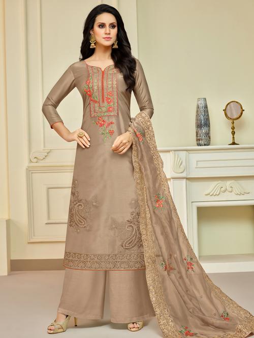 floral embroidered unstitched palazzo suit - 15569289 - Very Small Image - 1