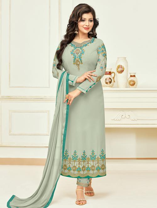 floral embroidered unstitched pant suit - 15569429 - Very Small Image - 1
