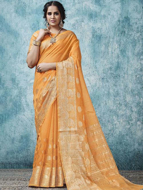 zari motifs bordered saree with blouse - 15569833 - Very Small Image - 1