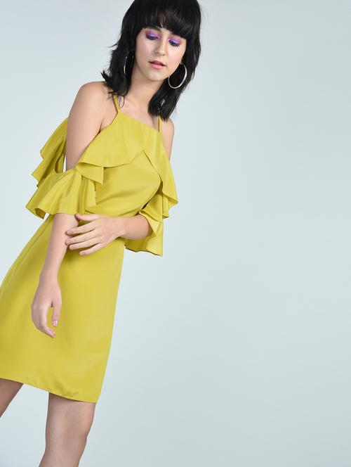 flounce ruffle detailed cold shoulder dress - 15569838 - Very Small Image - 1