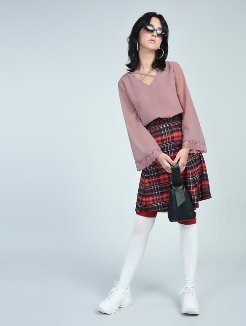 lace bell sleeved criss-cross top - 15570013 - Very Small Image - 1