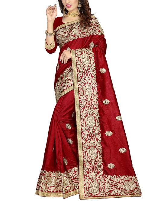 floral zari embroidered saree - 15570204 - Very Small Image - 1