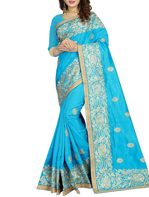 floral zari embroidered saree - 15570205 - Very Small Image - 1