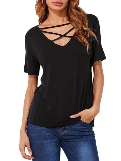 cross strap detail short sleeve top - 15570229 - Very Small Image - 1