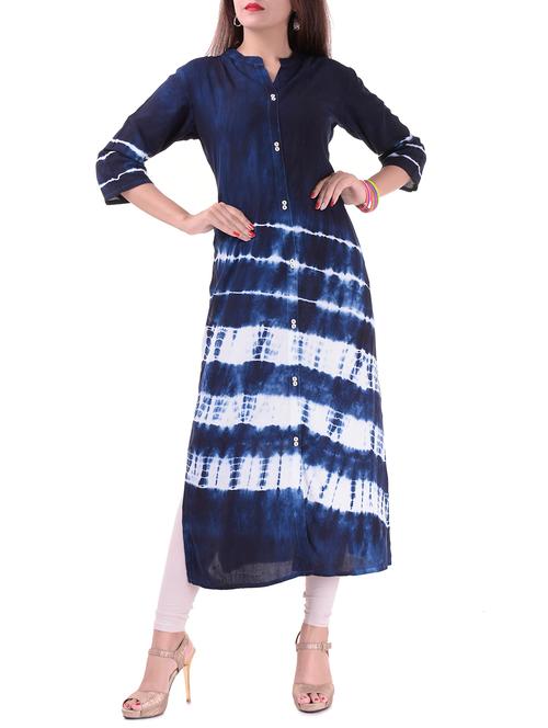 indigo tie & dye straight kurta - 15570748 - Very Small Image - 1