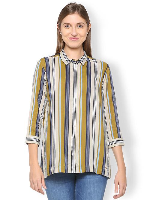 pleated back detail striped shirt - 15571306 - Very Small Image - 1