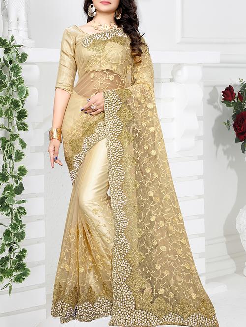 embellished border floral embroidered saree with blouse - 15572180 - Very Small Image - 1